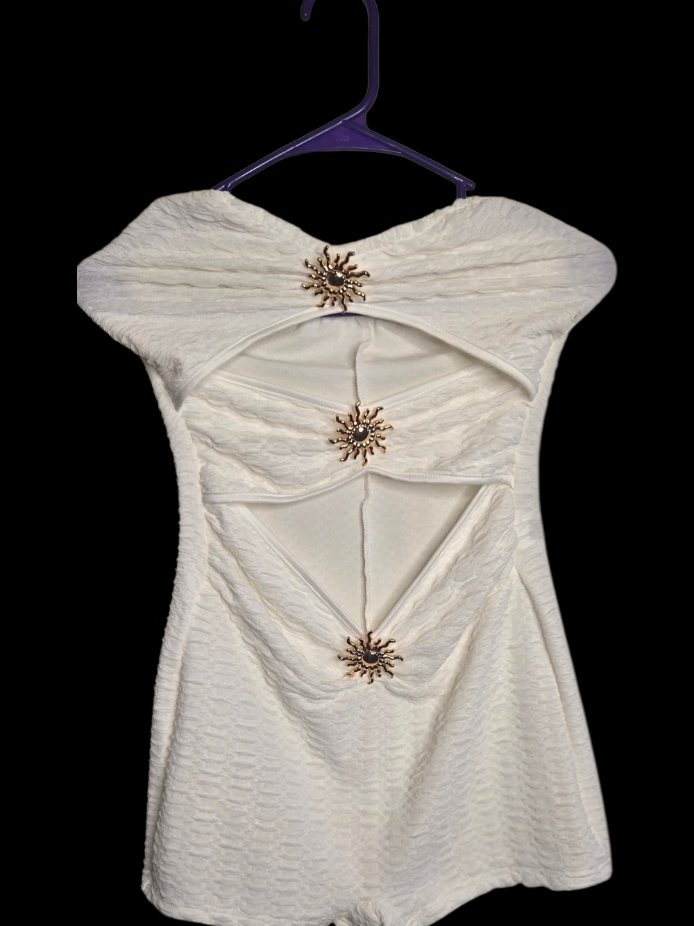SHEIN White Strapless Cutout Bodysuit with Sunburst Accents